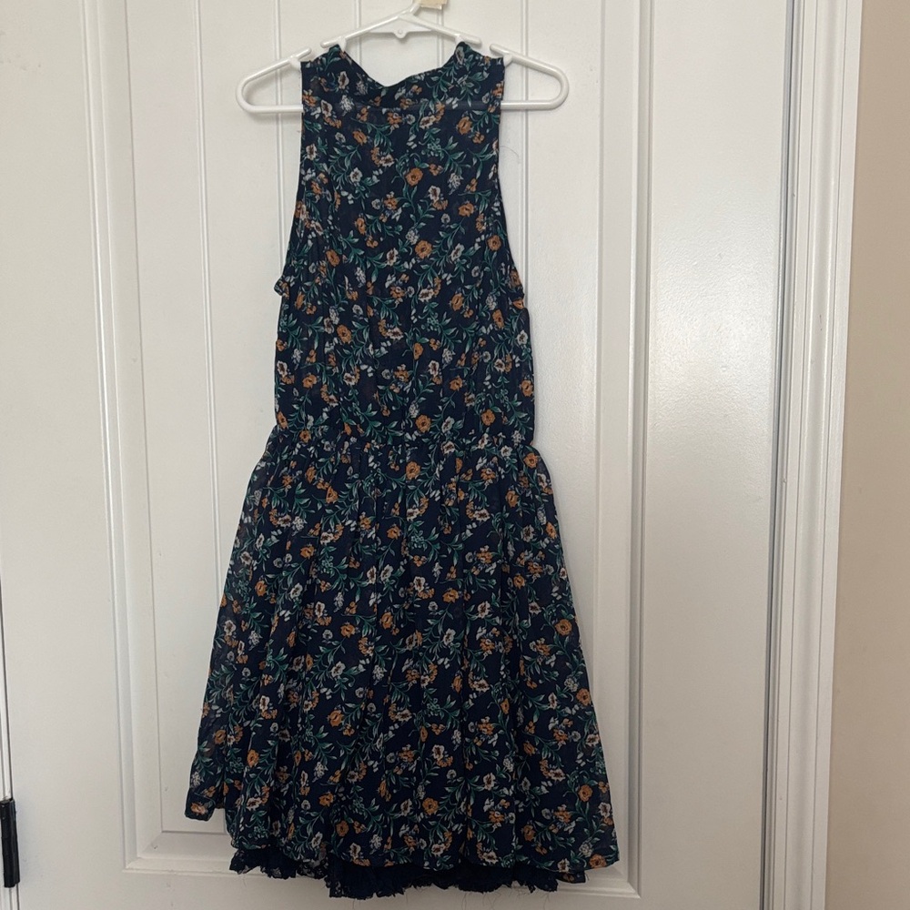 Source Unknown Floral Kids Dress - Navy and Orange